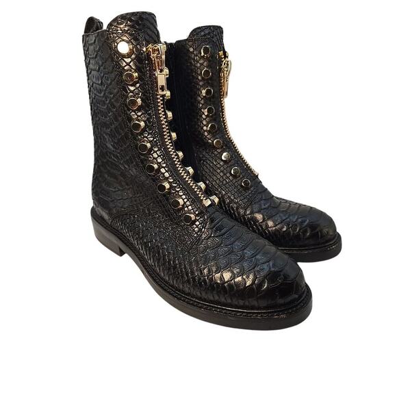 Jeffrey Campbell TONETTE Black Snake Embellished Block Chunky Heel Combat Boots - Picture 4 of 9